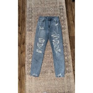 American Eagle 6 Long Mom Women's Jeans Distressed Stretch High Rise